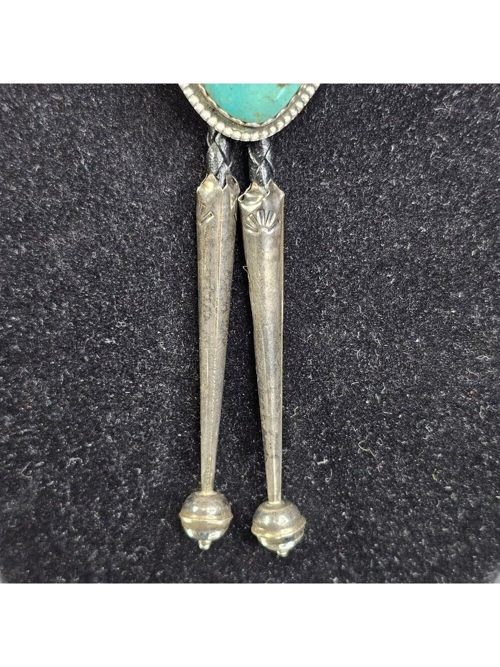 Navajo Turquoise On Silver BOLO Tie Hallmarked K E E with Sterling 925 Tips KEE - Picture 3 of 16